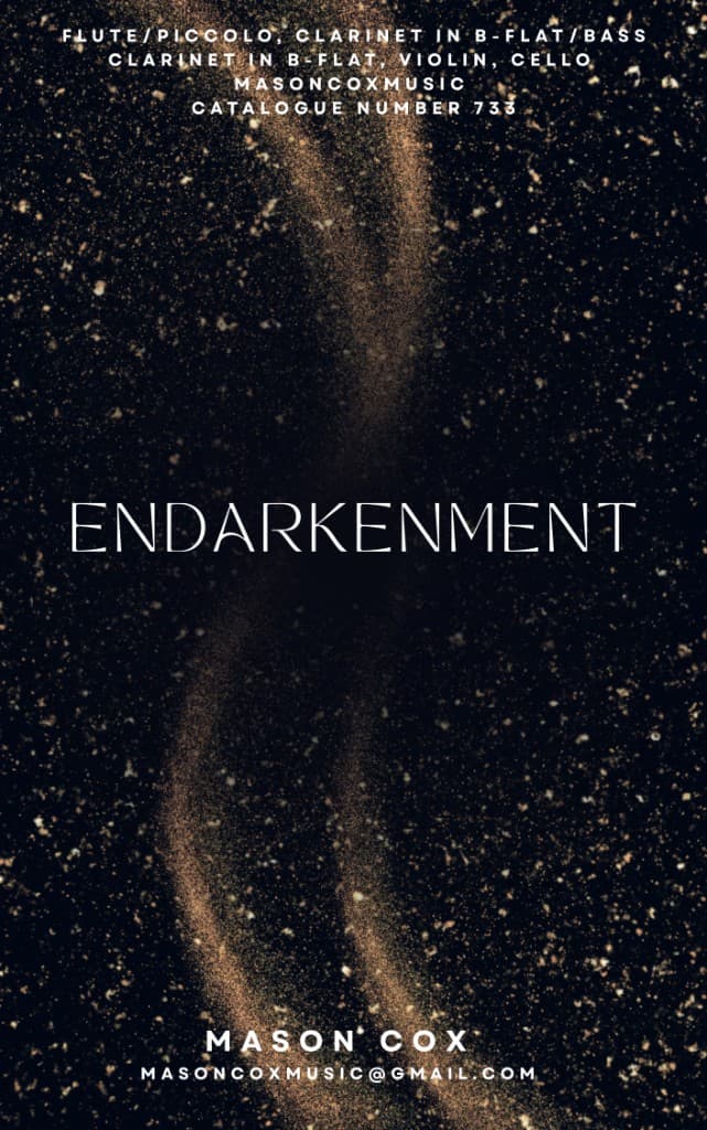 Cover art for Endarkenment by Mason Cox, featuring a starry gold and black background with the title in elegant white serif text